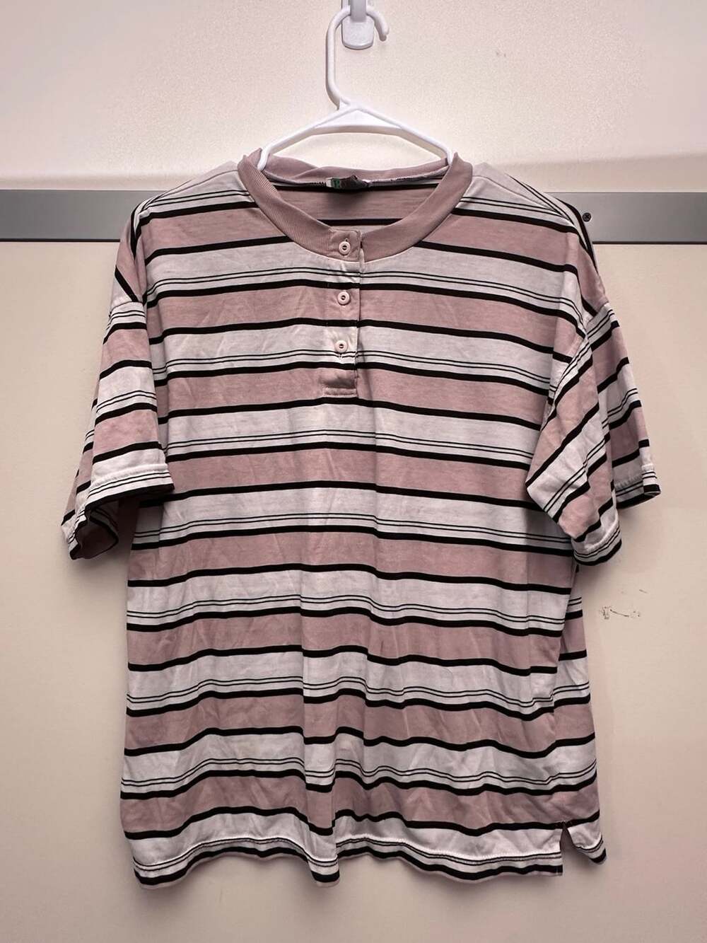 Vintage Buld Spirit Striped Short Sleeve Henley Shirt Size Large